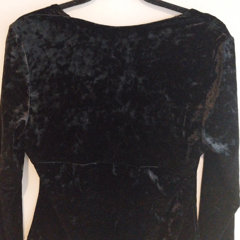 Free People Black Crushed Velvet Ruched Drape Whimsigoth Fairy Scoop Neck Top